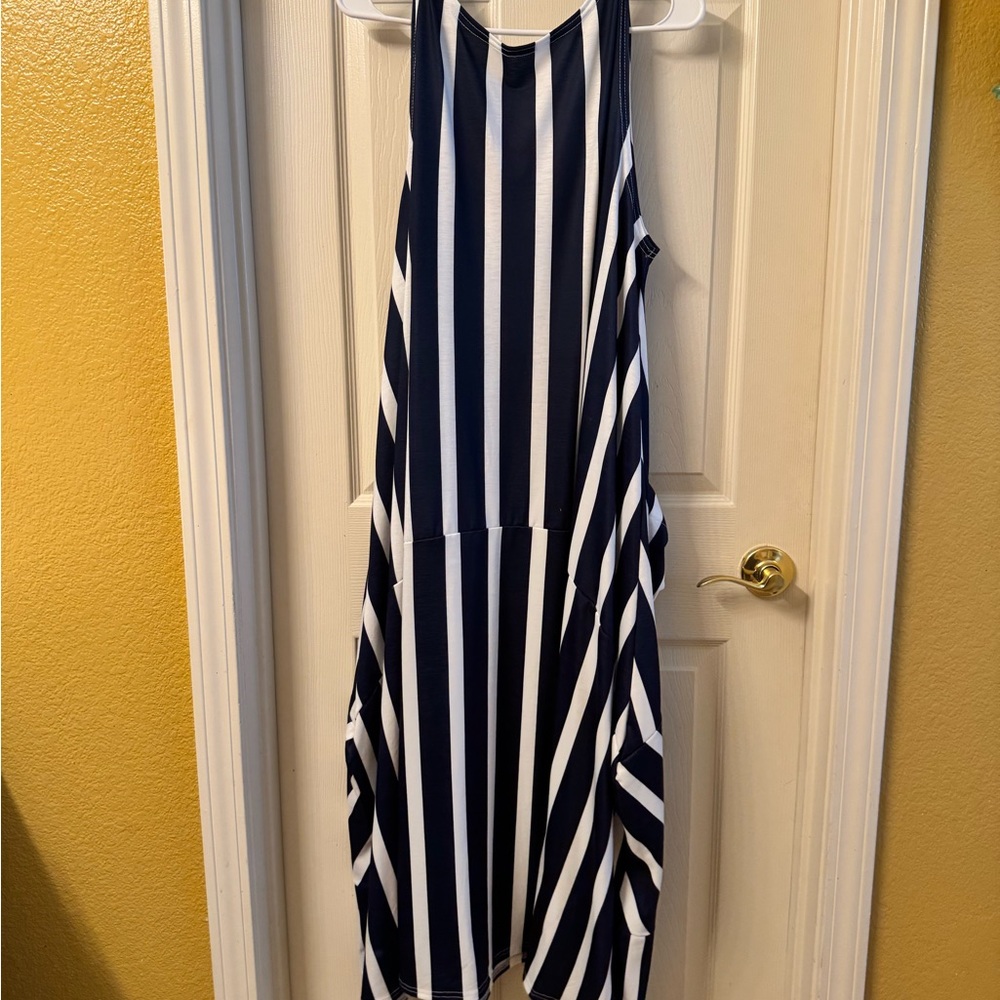 Navy and White Striped Maxi Dress - Picture 3 of 7